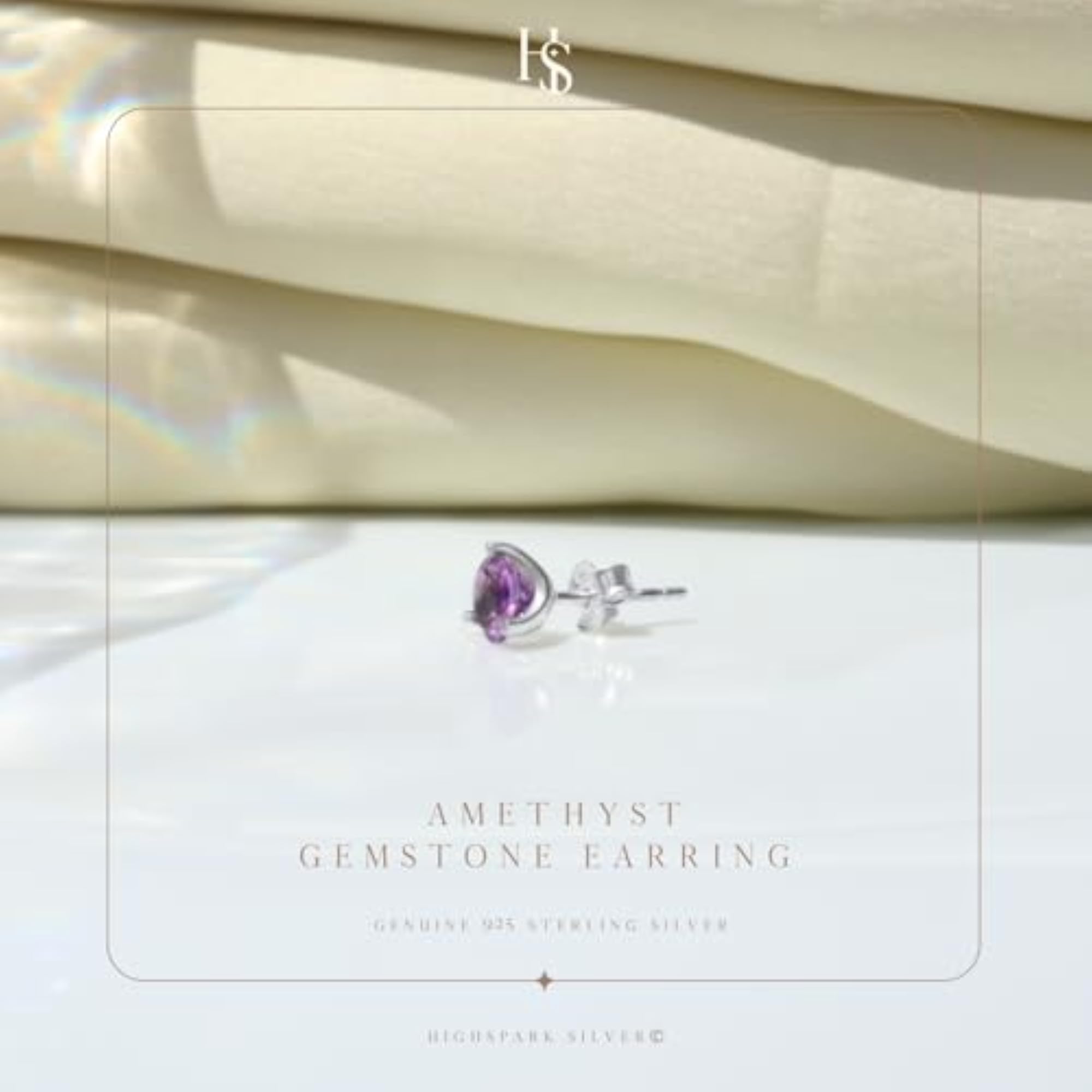 Women's 925 Martini Style Real Amethyst Gemstone Single Stud Earring