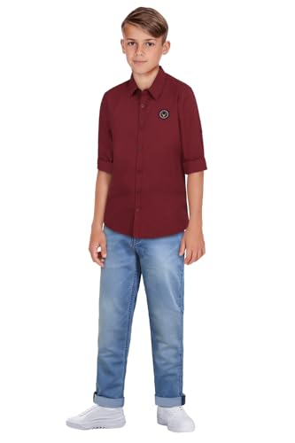 Allen Solly Boy's 100% Cotton Regular Fit Shirt, Maroon, 13-14 Y