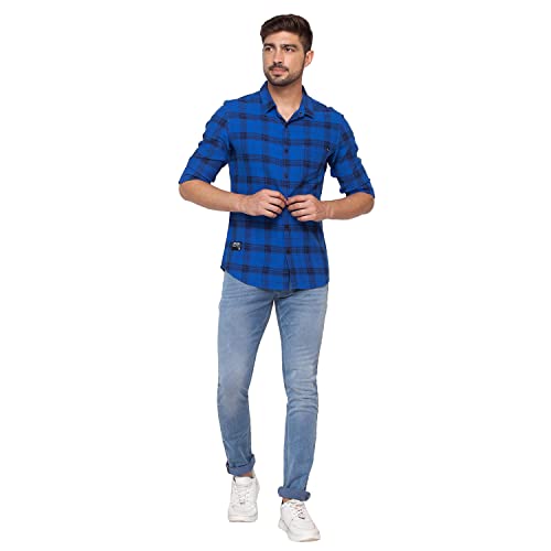 Image of Spykar Men's Regular Fit Raised Collar Full Sleeve Checked Casual Shirts