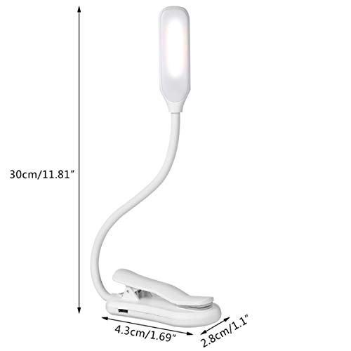 QEBIDUM Clip On Book Reading Light for Bed, Clamp On Book Light with 5 LED Eye Care, 3 Color Changeable, Battery Operated USB Rechargeable Bendable Night Book Light Reading Lamps for Bed Study White