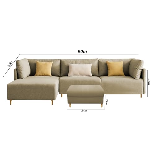Image of Carina LHS 4 Seater L Shape Sofa Set with Center Table for Living Room (Cream Fabric) Premium Fabric Sofa