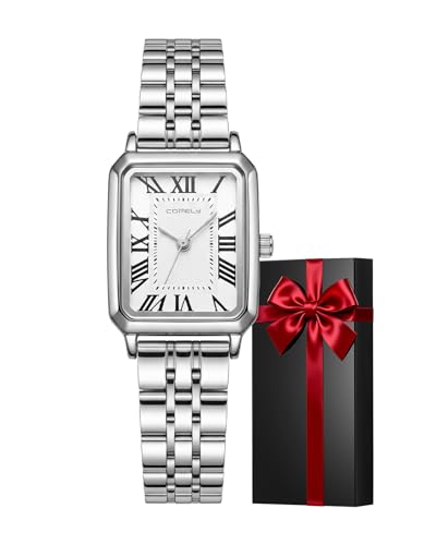 CIVO Montre Femme Acier Inoxydable: Montre Etanche Femme Argent Analogique Élégant - Classique Montres Quartz Rectangulaire Petit pour Femmes - Cadeau Chic...