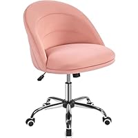 Yaheetech Velvet Swivel Makeup Vanity Chair Modern Armless Desk Chair with Adjustable Seat Height for Bedroom, Dressing Room Pink