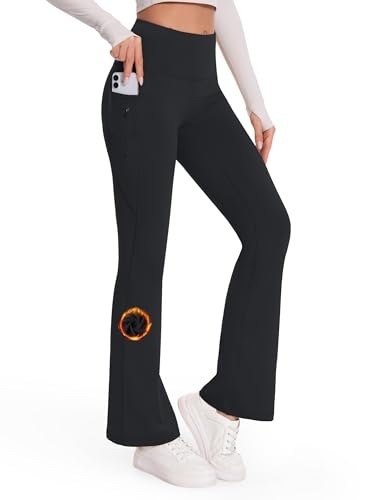 SEVEGO Tall Women's 32/34/36 Fleece Lined Flare Leggings Water Resistant Winter Thermal Bell Bottom Yoga Pants 3 Pockets