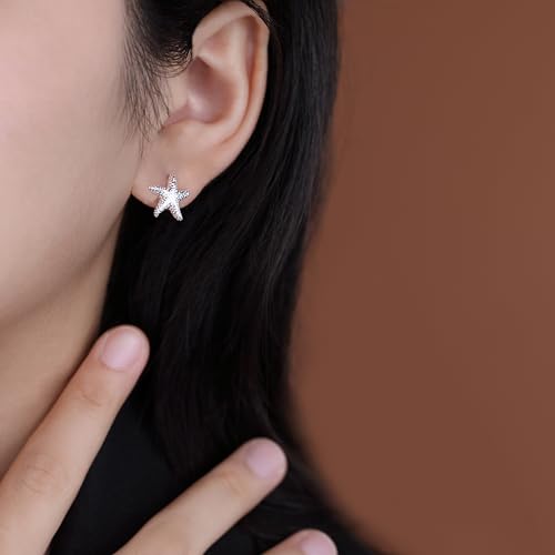 Reffeer Solid 925 Sterling Silver Starfish Stud Earrings for Women Teens Beach Stud Earrings Sea Fish Earrings2