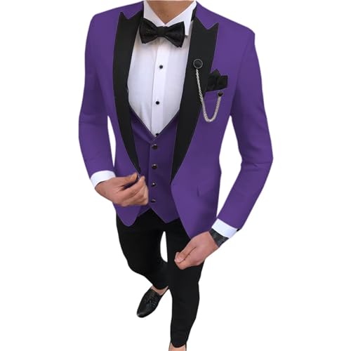 Men 3 Pieces Blazers Pants Vest Slim Fit Leisure Groomsmen White Lapel Business Wedding Tuxedo4