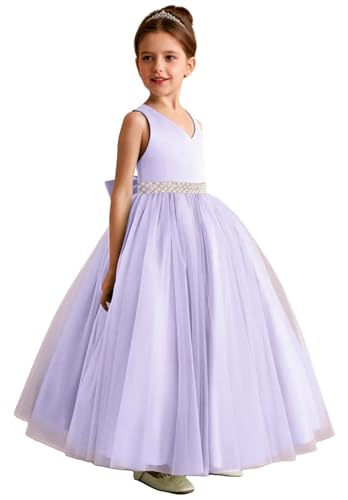 Satin Tulle Flower Girl Dresses for Wedding Crossed Straps Princess Ball Gown Pearl Girl First Communion Dress