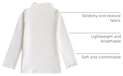 Image of Girls Lettuce Edge Trim Mock Neck Long Sleeve Slim Fit T-Shirt Tops Lightweight Knit Tee