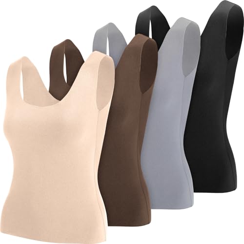 Image of Toulite 4 Pcs Thermal Tank Tops Women Underwear Tops Sleeveless Undershirt for Women Cotton Camisole Warm Base Layer