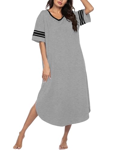 Image of Ekouaer Long Nightgown, Womens V Neck Loungewear Oversized Sleepwear Loose Sleep Dress S-4XL