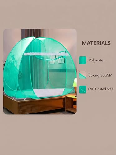 Image of Foldable King Size Mosquito Net | Double Bed Machardani | Durable 30 GSM Polyester Fabric Net Double (6 x 6) feet Bed (Green)