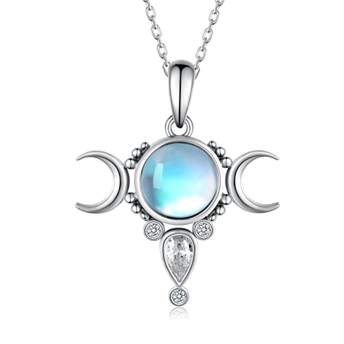 Triple Moon Goddess/Moonstone/Opal/Mushroom 925 Sterling Silver Pendant Jewelry for Women