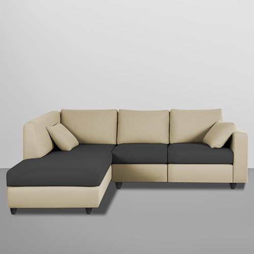 Image of Florian LHS 4 Seater L Shape Sofa Set for Living Room (Cream Black Fabric) Premium Fabric Sofa