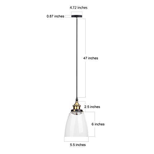 Lampop Pendant Light Industrial Ceiling Lamp Glass Shade Retro Lighting Vintage Hanging Lamp Chrome Base E27 Chandelier for Kitchen Dining Room Loft Bedroom Cafe Bar Restaurant, Transparent