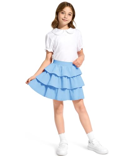 Image of KEREDA Girls Skirt Kids Casual 3-Layer Ruffle Skort School Uniform Skirts for Girls