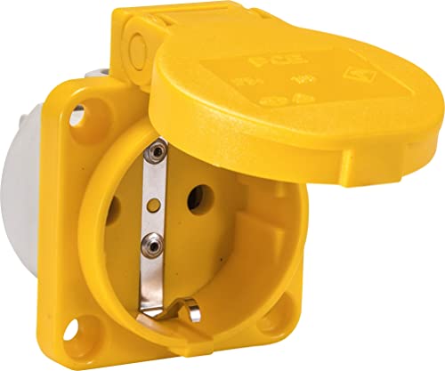 SIROX® Enchufes empotrables con protección de contacto IP 54, alimentación de línea trasera, tecnología de conexión, abrazadera de tornillo, tamaño brida 50 x 50 mm, color amarillo