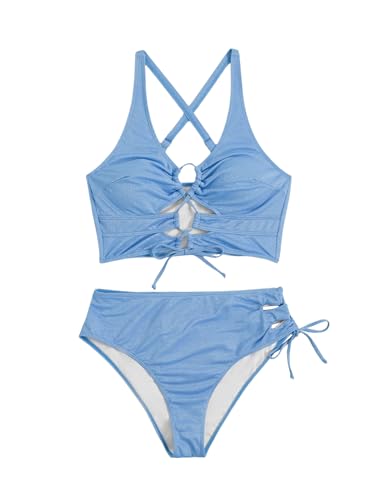 Image of SOLY HUX Women's Plus Size Bikini Set Sexy Swimsuit Lace Up Tummy Control 2 Piece Bathing Suit