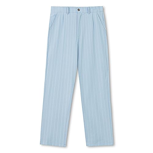 Linen Dress Pants for Men Casual Loose Striped Pant Straight Lightweight Breathable Work Trousers with Pockets4
