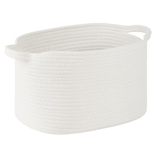 Image of Patvingot 13 inchx10 inchx9 inch Cotton Rope Storage Basket, Woven Baskets with Handles for Organizing Home Office, Shelves, Nursery, Laundry, and Toys,Empty Gift Basket (White, 1 Pack)