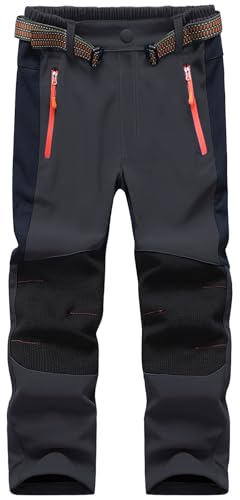 BenBoy Kids Hiking Pants Fleece Lined Outdoor Waterproof Softshell Snow Ski Trousers for Boys Girls,KZ3089-DarkGrey-16Y