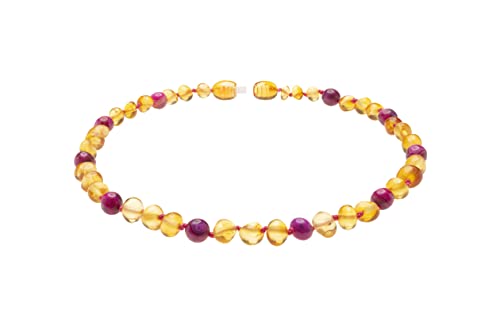 AmberSky Genuine Amber Necklace From Baltic Sea Made With Polished Honey & Red Agate 33 cm (13 Inches), Black2