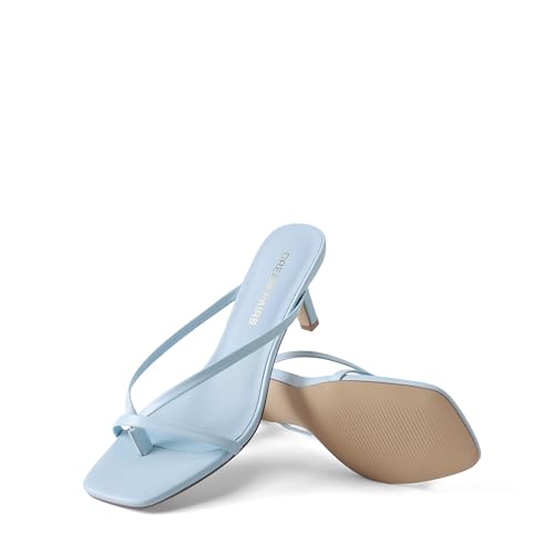 Image of DREAM PAIRS Kitten Heels for Women Flip Flops Slip on Low Heels Open Square Toe Thong Heeled Strappy Sandals Slides Comfortable Dress Shoes