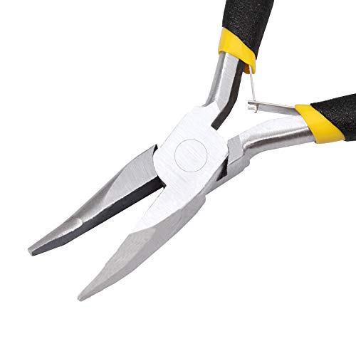 Image of Mini Bent Nose Pliers for Jewelry Making 5 Inch Smooth Jaw Micro Beading Pliers Precision Handcraft DIY Hand Tool