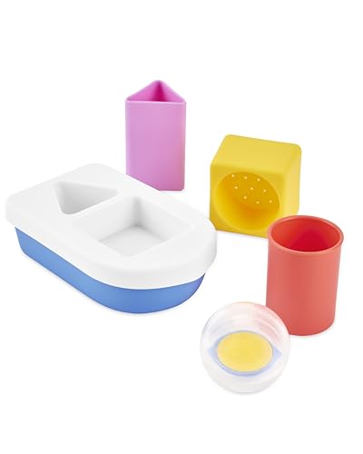 Skip Hop Baby Bath Toy STEM Learning & Play Stacking Boat 6-piece Set Bathtub Sensory Development Toy with Sprinkle Effects & Floating Pieces Age 6m+ - image 1