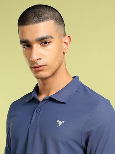 Image of TECHNOSPORT Men's Solid Slim Fit Polo Collar T-Shirt MATPIQ Half Sleeve Button Polyester for Gym Running Workout UPF50+ Anti Odour