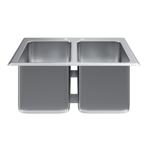 Image of Stainless Steel 2 Compartment Drop-In Sink. Bowl 10 in. x 14 in. x 10 in. No Faucet
