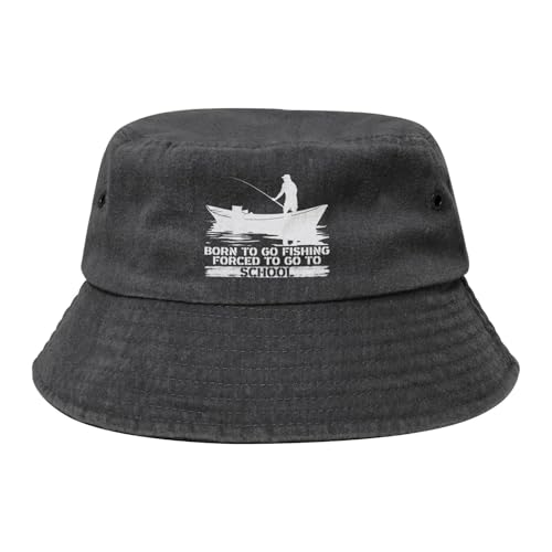 Qauirfe Born to Go Fishing Forced to Go to School Fashion Cowboy Denim Fisherman Hat Outdoor Fishing Cap Sun