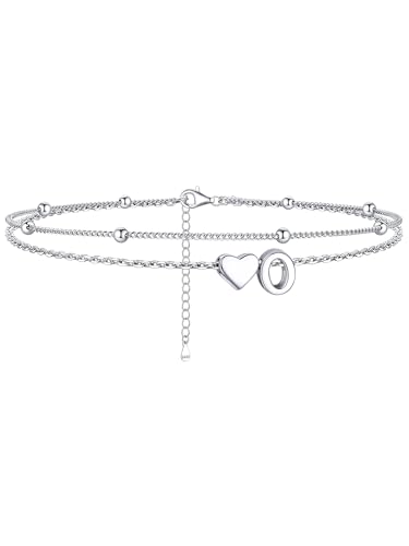 Image of ChicSilver Sterling Silver Anklets for Women Hypoallergenic Womens Ankle Bracelets for Women Layered Heart Anklet With Initials Womens Anklets Jewelry for Mom Wife