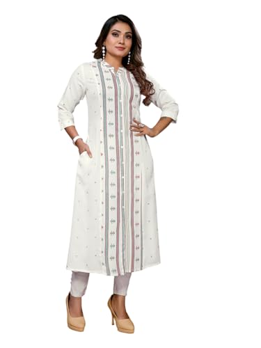 Image of rangita Off White Rayon Calf Length Printed A-line Kurti for Women | Kurta for Women