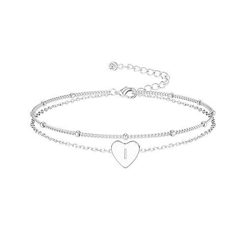 JeweBella Pulsera Inicial de Plata/Oro para Mujer   Corazón Personalizada de Acero Inoxidable   Letras Joyas Regalos Cumpleaños para Mujeres y Niñas