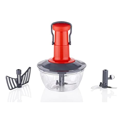 Tosaa Manual Press Fruit & Vegetable Chopper, with 3 Stainless Steel Blades, 1 Whisker, Anti-Slip Base, and Locking System, 500 ml, Color May Vary Cover