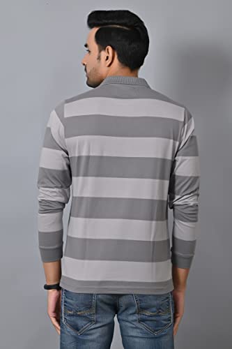Image of ARBOUR Men Polo Neck Stripes Pocket Full Sleeves T-Shirt