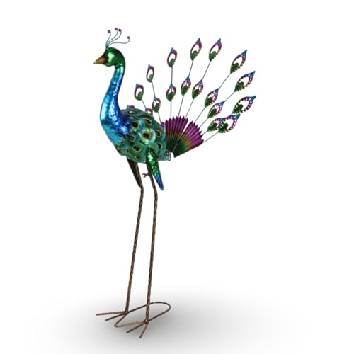 BURI Figura decorativa XXL de metal de pavo real, 86 cm de alto, escultura de jardín, decoración de jardín