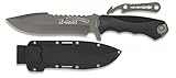 Cuchillo Negro con Funda 17 cm para Caza, Pesca, Camping, Outdoor, Supervivencia y Bushcraft Albainox 32074 + Portabotellas de regalo