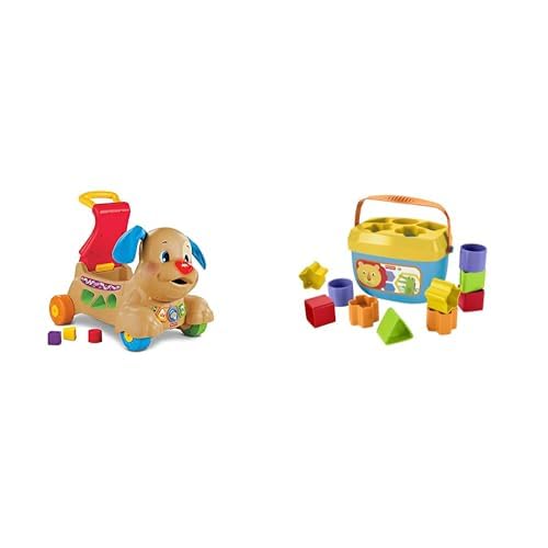 Fisher-Price Andadera Perrito Camina Conmigo + Primeros Bloques Clasificador, Juguetes de Desarrollo Motor y cognitivo Desde 6-9 Meses