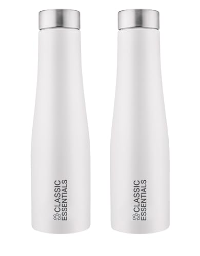 Image of CLASSIC ESSENTIALS Stainless Steel PURO Water Bottle 100% Leak Proof | Office Bottle | Gym Bottle | Hiking & Treking Bottle | Steel Water Bottle 1000 ml Bottle, White - (Set of 2)