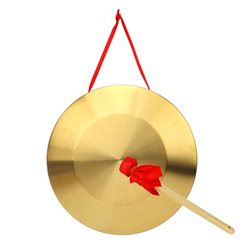 12.6 Inch Chinese Traditional Copper Gong With Hammer& Red Hanging Ribbon - Small Gong, Sound...