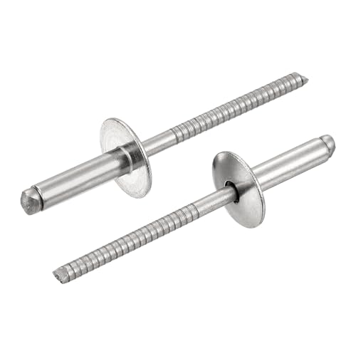Dimensioni e confezione: il diametro del corpo del rivetto è di 4 mm; la lunghezza del corpo del rivetto è di 14 mm; il diametro del cappuccio è di 12 mm; lo spessore del cappuccio è di 2,2 mm; il diametro del rivetto è di 2,6 mm; la lunghezza del rivetto è di 30 mm; la gamma di rivettatura è di 0,7 - 1,1 cm. La confezione contiene 25 rivetti ciechi aperti con tappo largo.