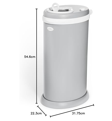 Image of Ubbi Stainless Steel Portable Diaper Pail - 100% Odor Locking Diaper Disposable Bin with Child-Safe Lock, Easy To Use, Baby Nappy Dustbin, Use Regular Trash Bags, Capacity of 55 Diapers, Matte Grey
