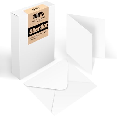 Lot de 50 cartes pliables carrées blanches avec enveloppe: cartes pliables à personnaliser, à écrire ou à imprimer pour cartes de vœux, cartes postales...