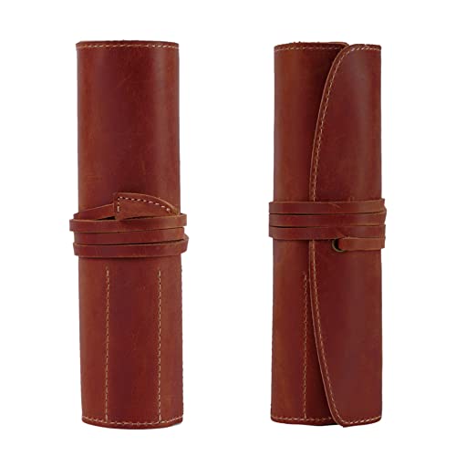 Image of Vintage Genuine Leather Pencil Roll - Pencil Storage Case /Pouch Organizer Handmade (Red)