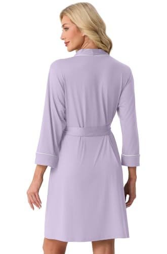 Image of PrinStory Womens Robe Knee Length Soft Knit Bathrobe S-2XL | V-Neck 3 /4 Sleeve Robes with Pockets, Lightweight, Breathable Bath Robe for Shower, Spa, Travel, Home, Party, Nursing