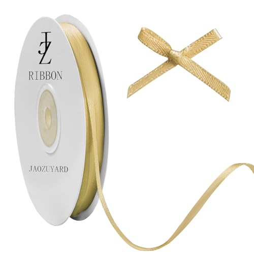 JaoZuyard Champagne Gold Satin Ribbon 1/8 inch x 100 Yards Gold Silk Ribbon