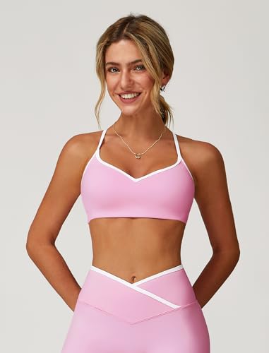 ABOCIW Women's Color Block Sports Bras Adjustable Spaghetti Straps Workout Gym Bra Wireless Yoga Crop Tops3