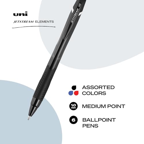 Jetstream Elements Ballpoint Pens, Medium Point (1.0mm), Assorted Ink, 6-Count