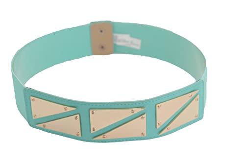 TrendyFashionJewelry Women Fashion Elastic Waistband Belt High Waist Hip Gold Metal Triangles Buckle Size S M Mint Green Color4